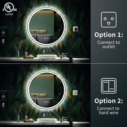 Specchio da toeletta arrotondato senza cornice, dimmerabile, antiappannamento e illuminato a LED