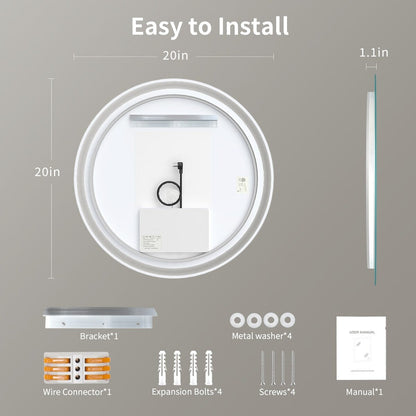 Specchio da toeletta arrotondato senza cornice, dimmerabile, antiappannamento e illuminato a LED