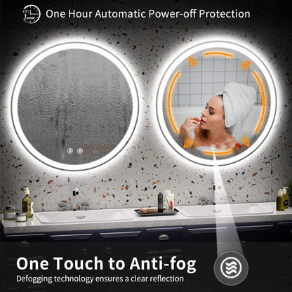 Specchio da toeletta arrotondato senza cornice, dimmerabile, antiappannamento e illuminato a LED