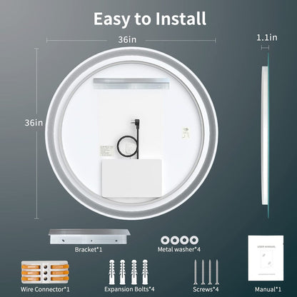 Specchio da toeletta arrotondato senza cornice, dimmerabile, antiappannamento e illuminato a LED