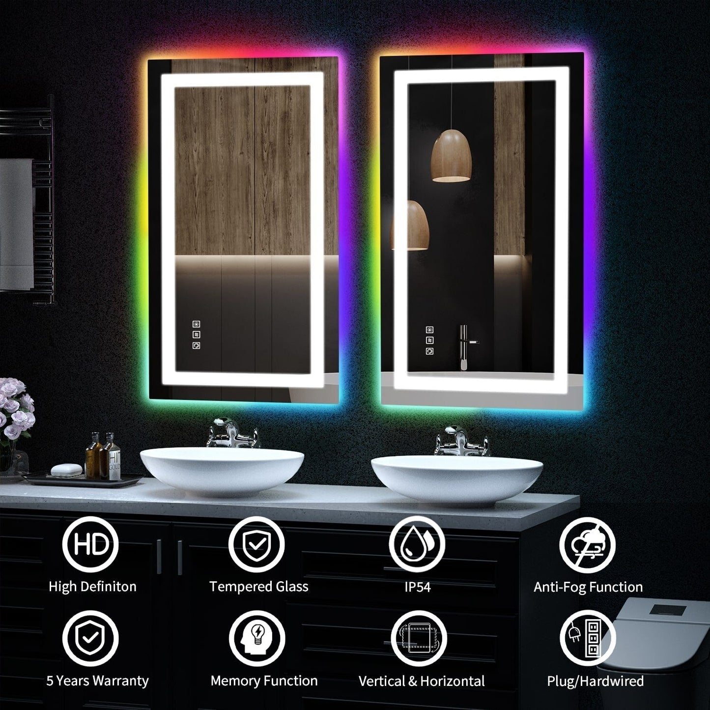 Specchio da bagno antiappannamento retroilluminato RGB e frontale a LED