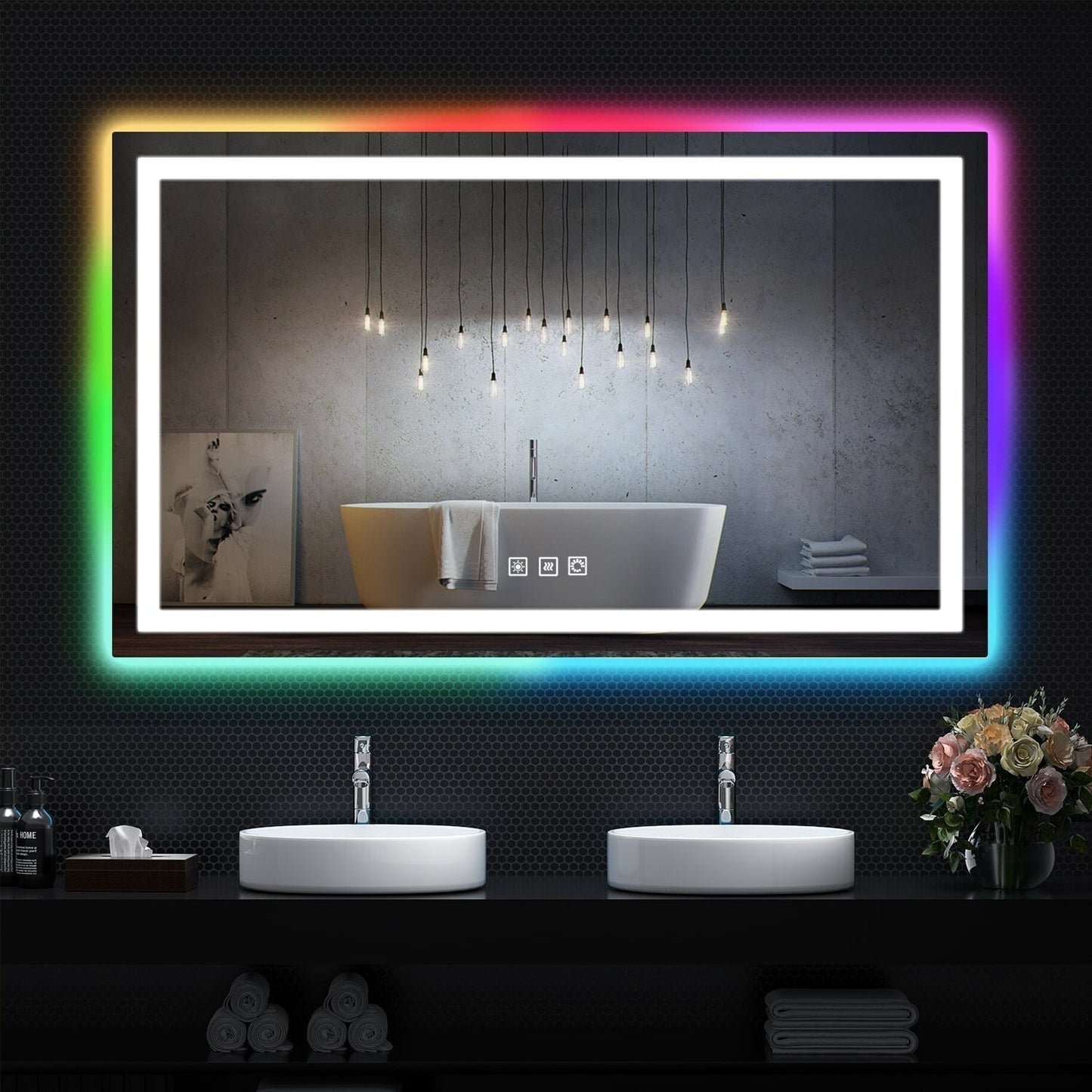 Specchio da bagno antiappannamento retroilluminato RGB e frontale a LED