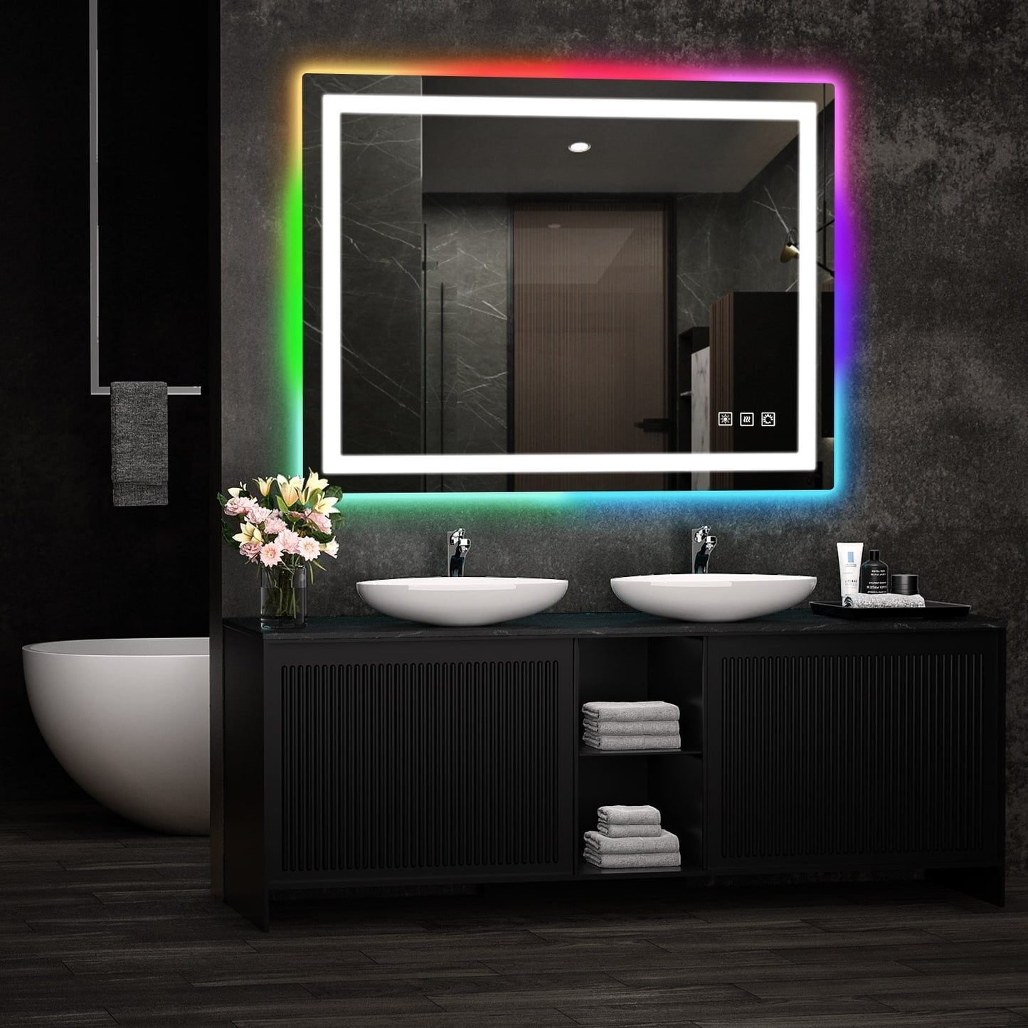 Specchio da bagno antiappannamento retroilluminato RGB e frontale a LED