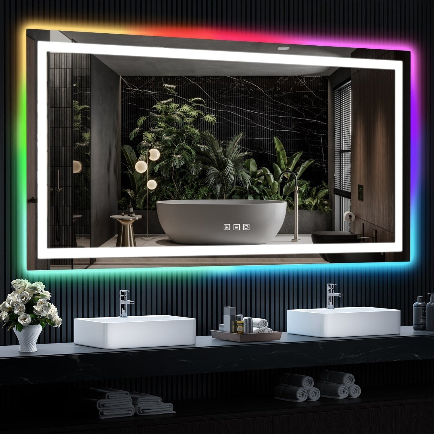 Specchio da bagno antiappannamento retroilluminato RGB e frontale a LED