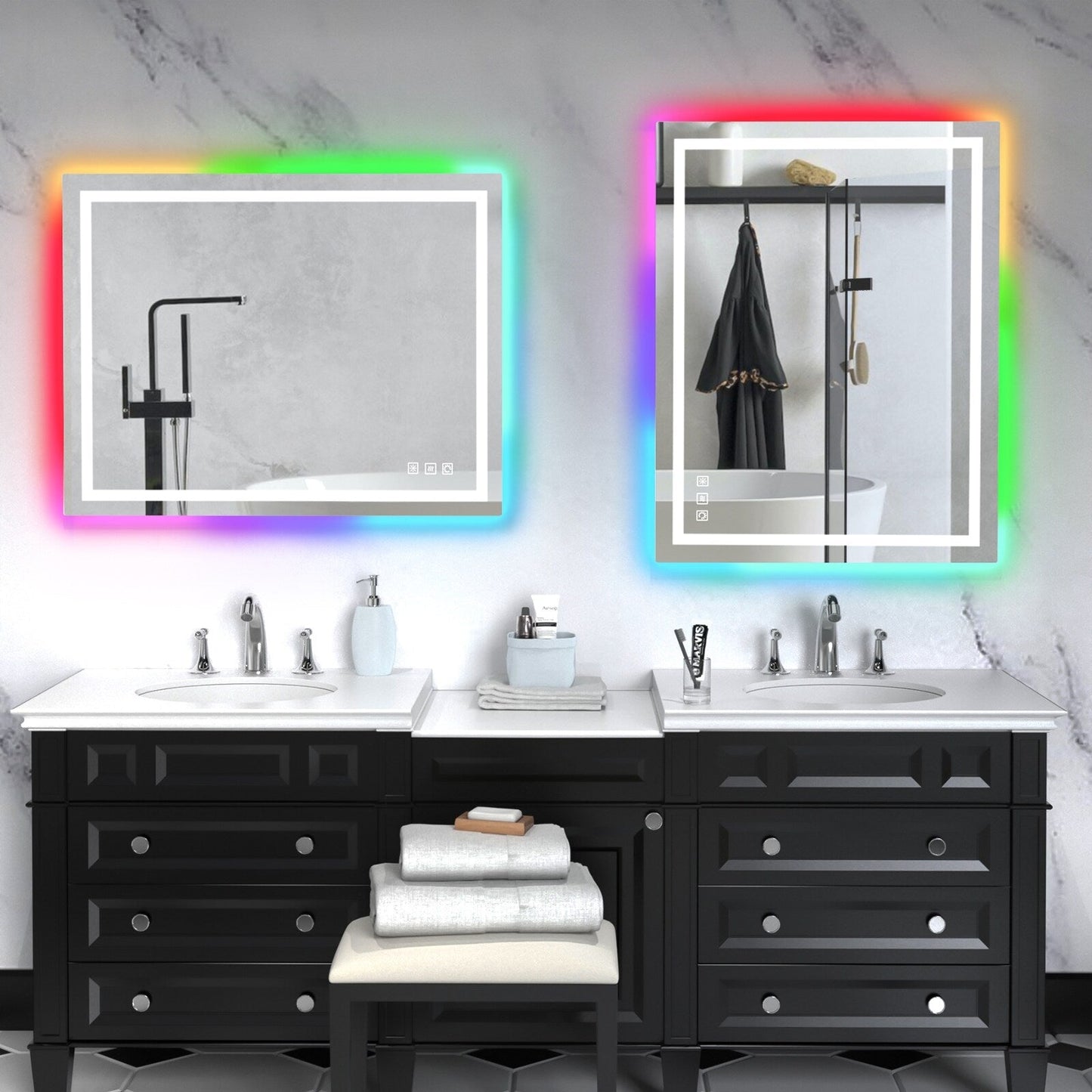 Specchio da bagno antiappannamento retroilluminato RGB e frontale a LED