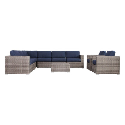 LSI Outdoor Set di divani Sunbrella blu navy da 10 pezzi con cuscini