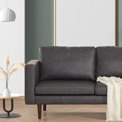 Divani a due posti in similpelle nera anticata Mid Century Modern 65 con struttura in legno massello e cuscino imbottito per soggiorno