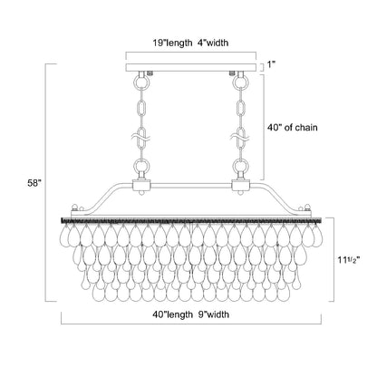 Lampada da cucina rettangolare a 6 luci in bronzo antico con cristalli pendenti - Bronzo antico