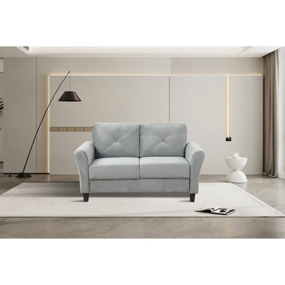 Divano a due posti in poliestere grigio scuro anticato 64.1 con struttura in legno massello e cuscino in spugna altamente elastica per soggiorno