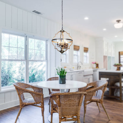 Lampadario a 4 luci in metallo anticato stile fattoria