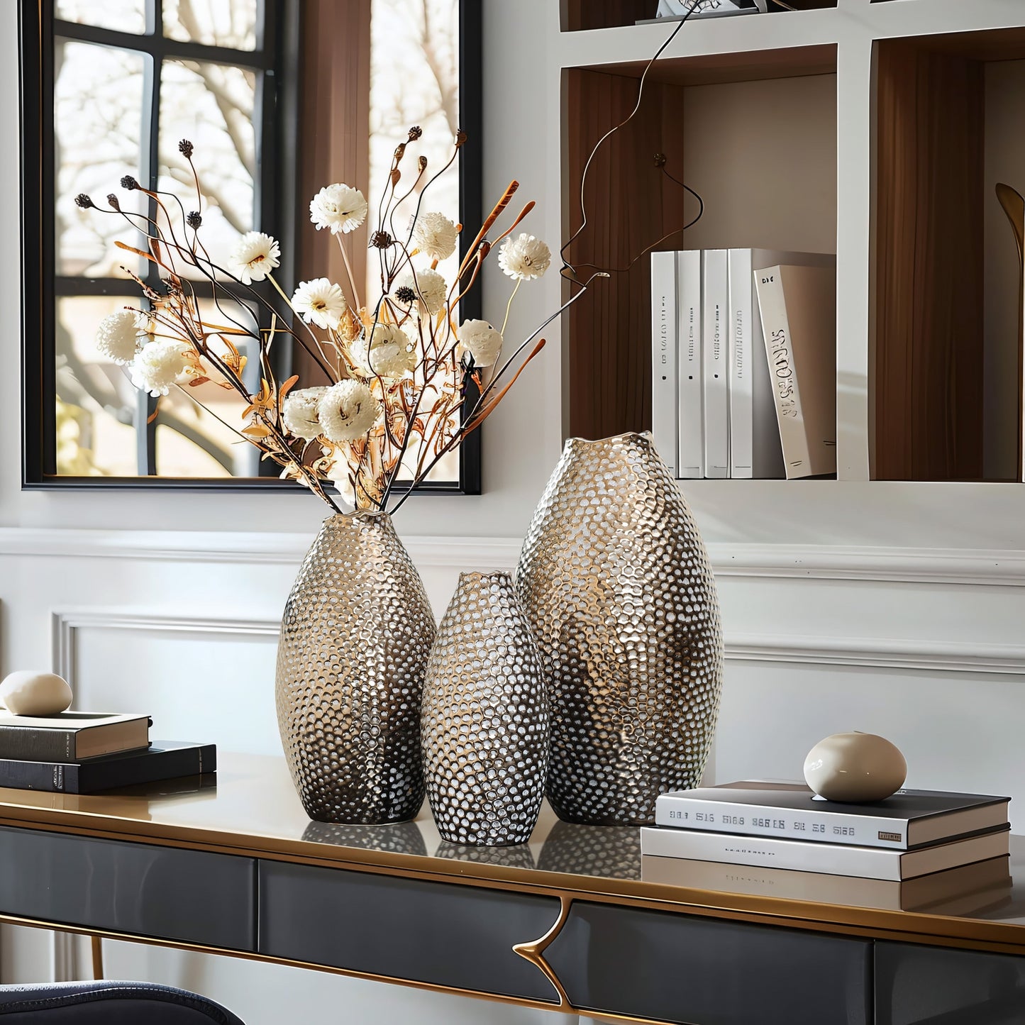 Vaso alto in terracotta antica con fossette color oro (singolo)