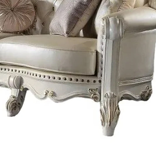 Divano Antoine Oversize, similpelle color champagne, bianco perla, 113 pollici