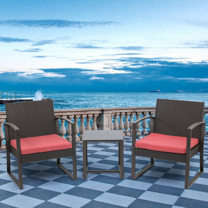 Aoodor Set di mobili da giardino da 3 pezzi - Sedie da esterno in rattan e vimini con tavolo, set di divani con cuscini inclusi - N/D