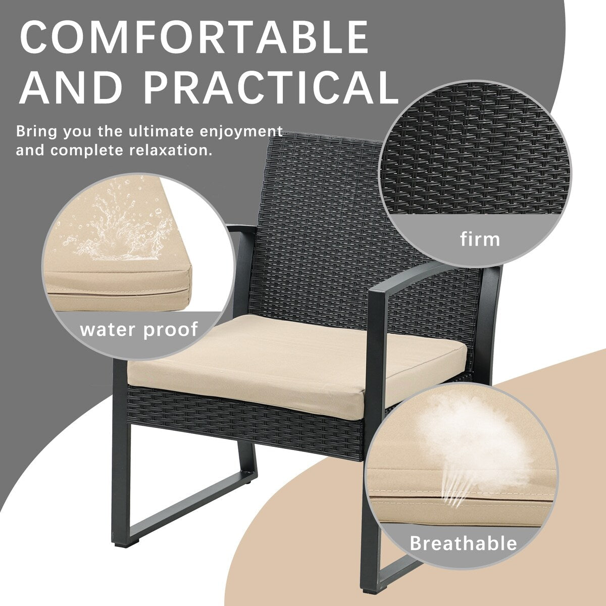 Aoodor Set di mobili da giardino da 3 pezzi - Sedie da esterno in rattan e vimini con tavolo, set di divani con cuscini inclusi - N/D