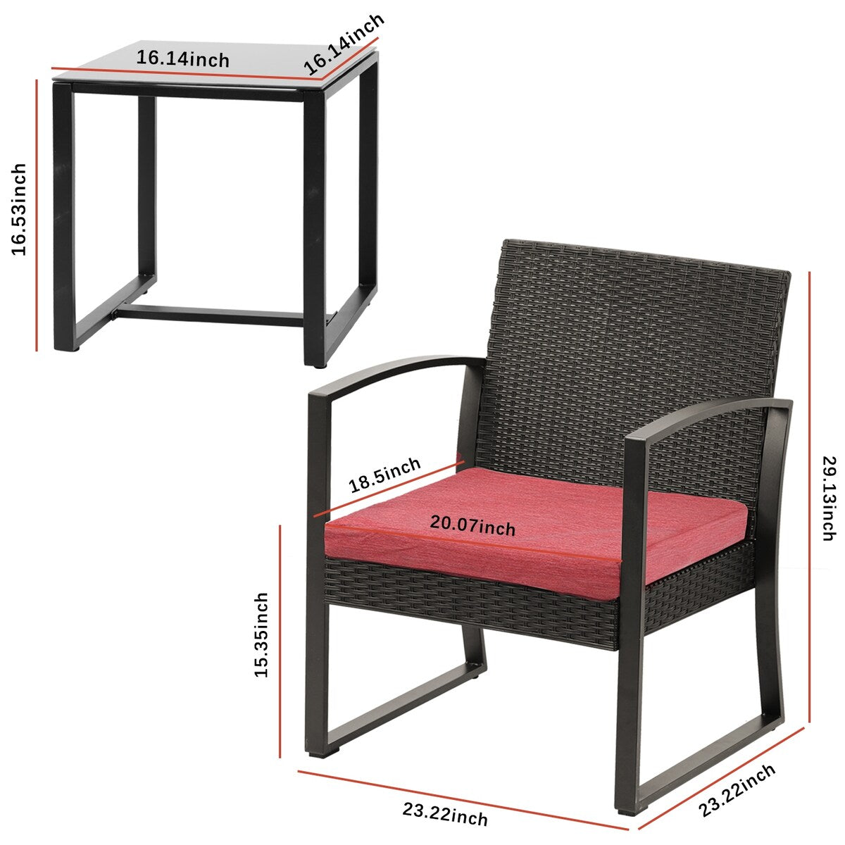 Aoodor Set di mobili da giardino da 3 pezzi - Sedie da esterno in rattan e vimini con tavolo, set di divani con cuscini inclusi - N/D