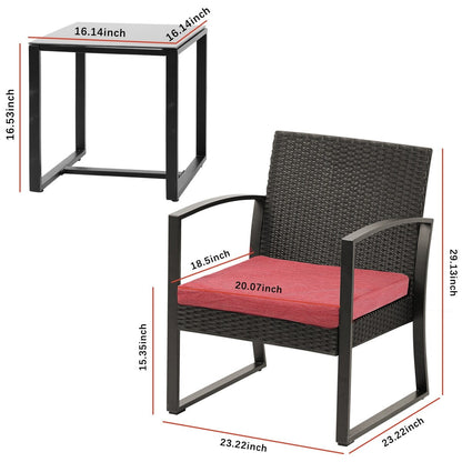Aoodor Set di mobili da giardino da 3 pezzi - Sedie da esterno in rattan e vimini con tavolo, set di divani con cuscini inclusi - N/D