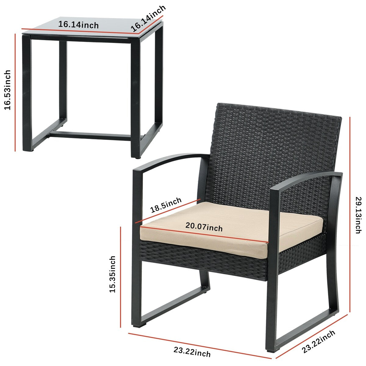 Aoodor Set di mobili da giardino da 3 pezzi - Sedie da esterno in rattan e vimini con tavolo, set di divani con cuscini inclusi - N/D