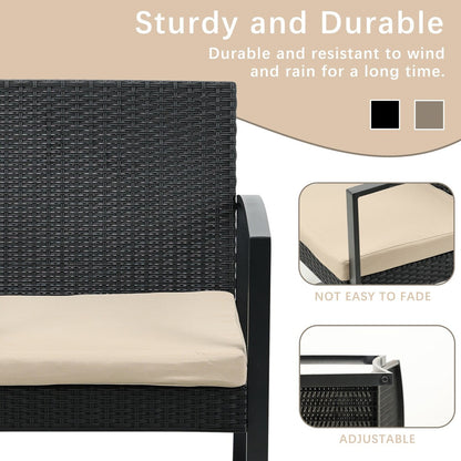 Aoodor Set di mobili da giardino da 3 pezzi - Sedie da esterno in rattan e vimini con tavolo, set di divani con cuscini inclusi - N/D