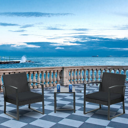 Aoodor Set di mobili da giardino da 3 pezzi - Sedie da esterno in rattan e vimini con tavolo, set di divani con cuscini inclusi - N/D