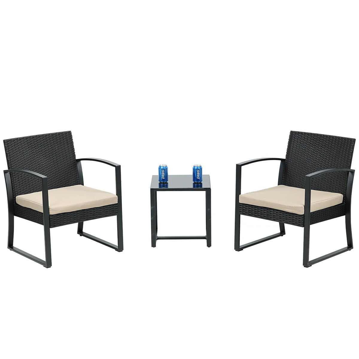 Aoodor Set di mobili da giardino da 3 pezzi - Sedie da esterno in rattan e vimini con tavolo, set di divani con cuscini inclusi - N/D