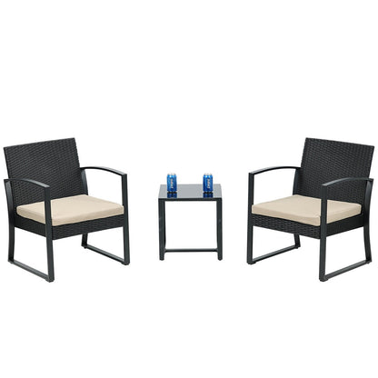 Aoodor Set di mobili da giardino da 3 pezzi - Sedie da esterno in rattan e vimini con tavolo, set di divani con cuscini inclusi - N/D