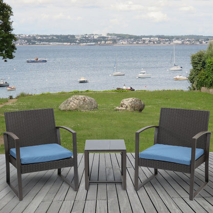 Aoodor Set di mobili da giardino da 3 pezzi - Sedie da esterno in rattan e vimini con tavolo, set di divani con cuscini inclusi - N/D