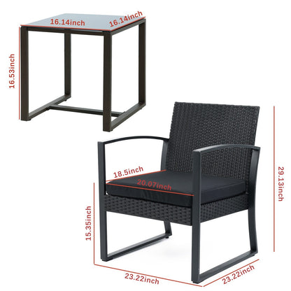 Aoodor Set di mobili da giardino da 3 pezzi - Sedie da esterno in rattan e vimini con tavolo, set di divani con cuscini inclusi - N/D