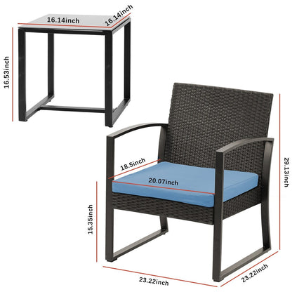 Aoodor Set di mobili da giardino da 3 pezzi - Sedie da esterno in rattan e vimini con tavolo, set di divani con cuscini inclusi - N/D