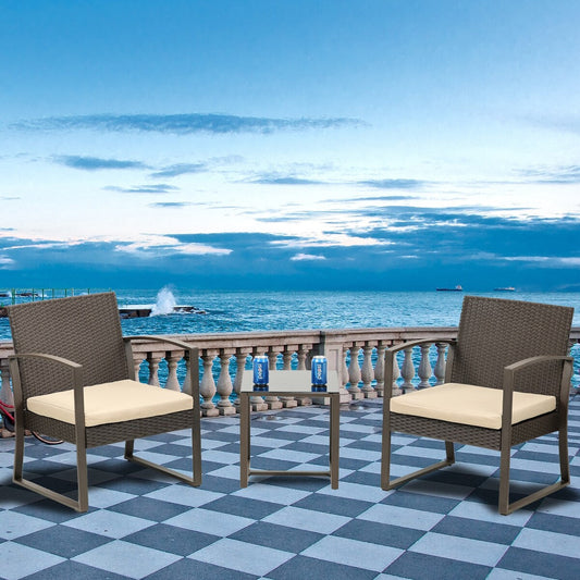 Aoodor Set di mobili da giardino da 3 pezzi - Sedie da esterno in rattan e vimini con tavolo, set di divani con cuscini inclusi - N/D