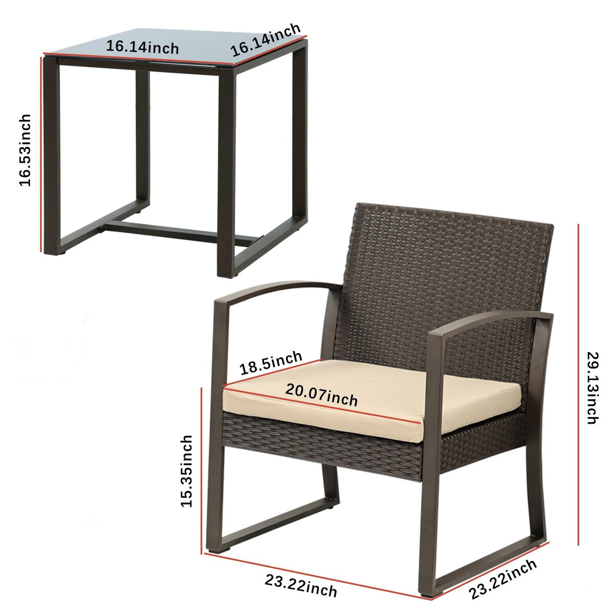 Aoodor Set di mobili da giardino da 3 pezzi - Sedie da esterno in rattan e vimini con tavolo, set di divani con cuscini inclusi - N/D