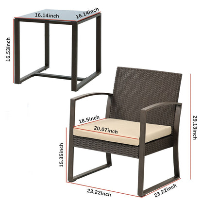 Aoodor Set di mobili da giardino da 3 pezzi - Sedie da esterno in rattan e vimini con tavolo, set di divani con cuscini inclusi - N/D