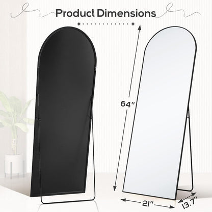 Specchio ad arco a figura intera, specchi da parete con corpo 21x64, vetro infrangibile, grande specchio ad arco alto con supporto, telaio in lega di alluminio