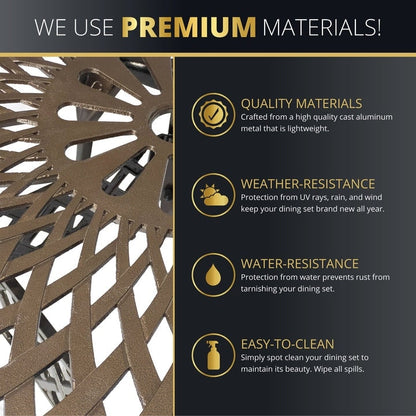 Kinger Home Arden Set da pranzo per esterni da 5 pezzi per 4 persone, in alluminio pressofuso