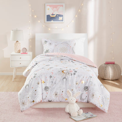 Set copripiumino metallizzato Ariella Starry Sky con cuscino per bambini di Intelligent Design Kids