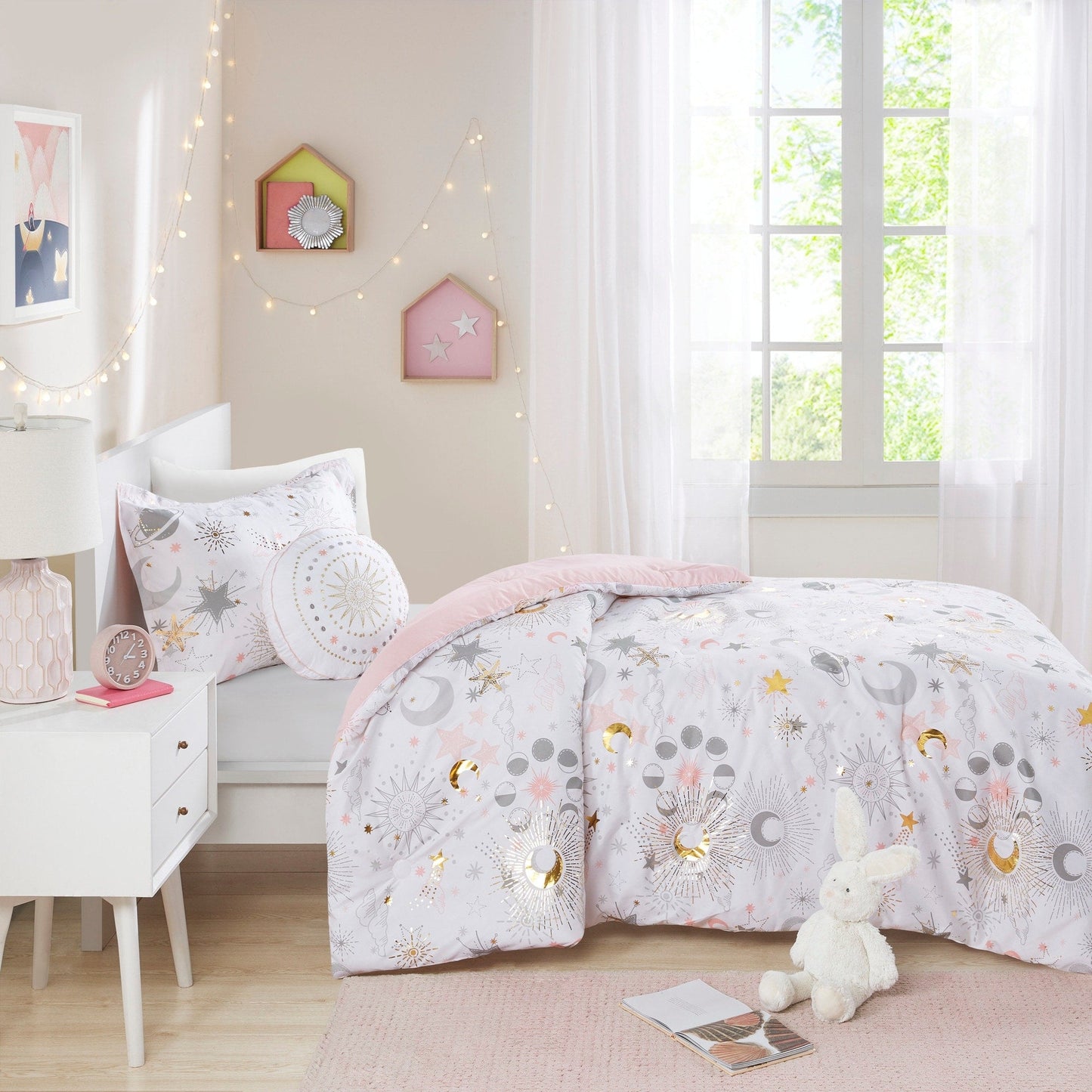 Set copripiumino metallizzato Ariella Starry Sky con cuscino per bambini di Intelligent Design Kids