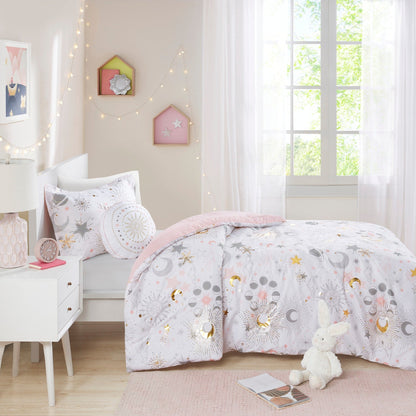 Set copripiumino metallizzato Ariella Starry Sky con cuscino per bambini di Intelligent Design Kids