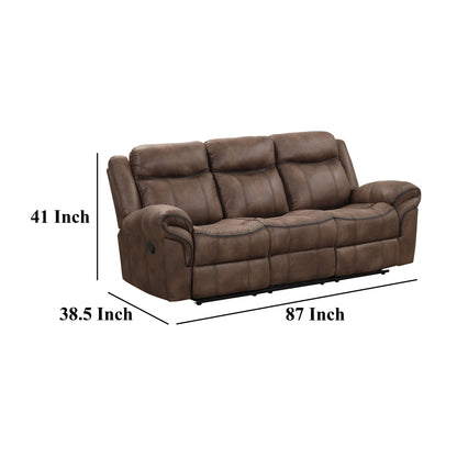 Divano Arisa, in similpelle marrone, tavolino ribaltabile con portabicchieri, 87 pollici