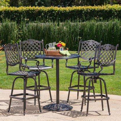 Set da bar in alluminio Arlana Outdoor da 5 pezzi con foro per ombrellone di Christopher Knight Home - N/D