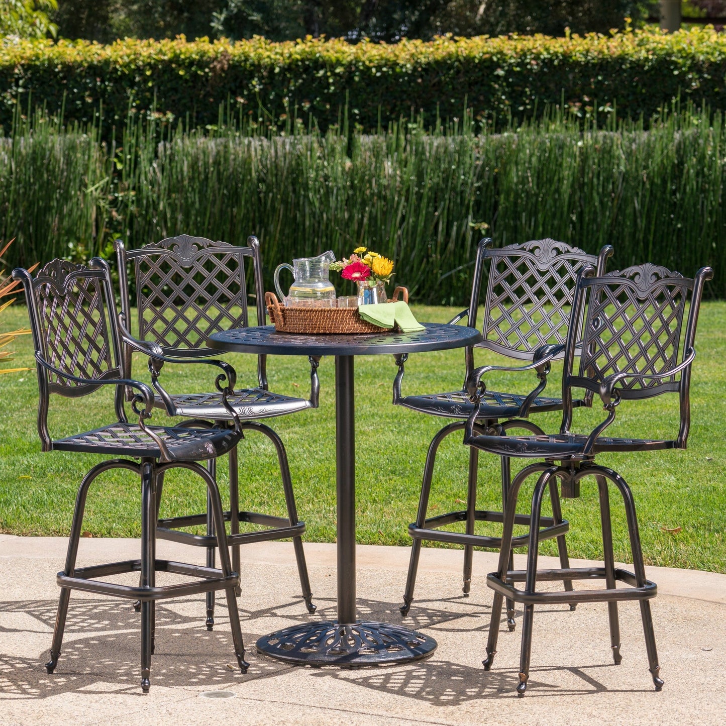 Set da bar in alluminio Arlana Outdoor da 5 pezzi con foro per ombrellone di Christopher Knight Home - N/D