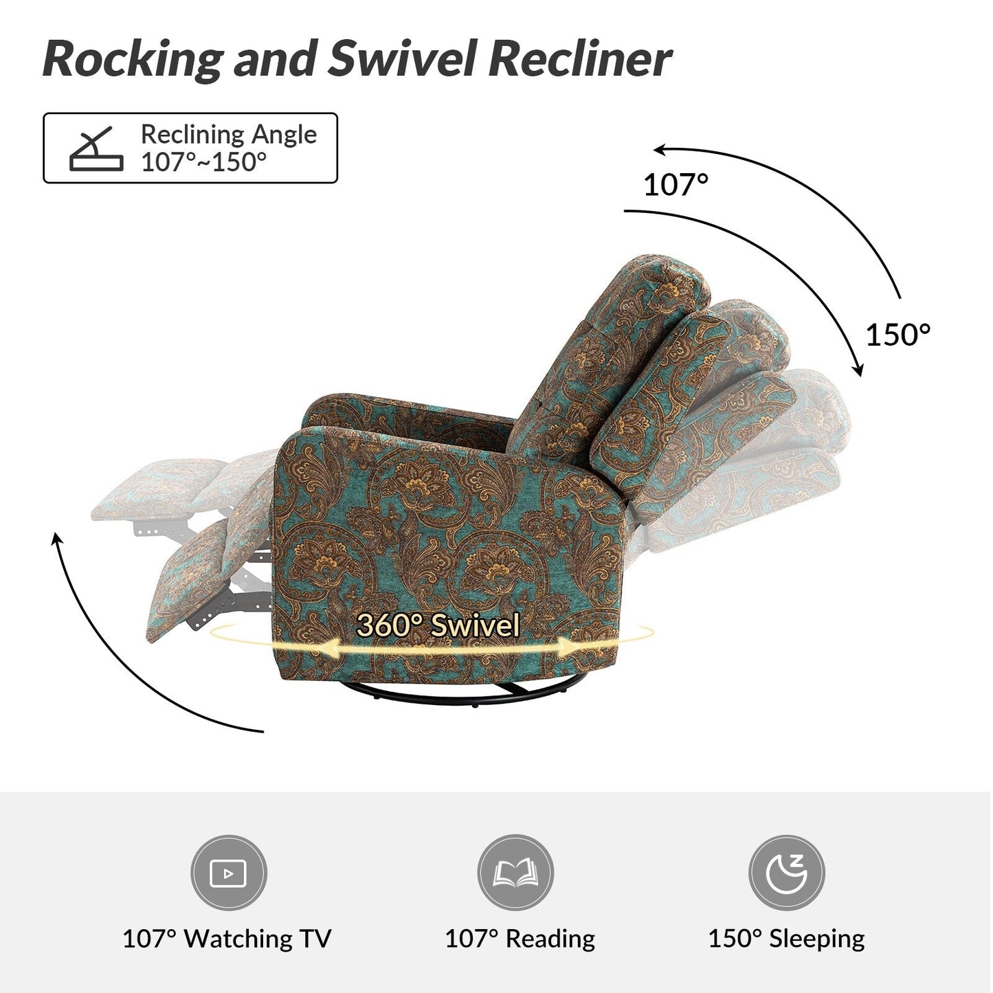 Poltrona reclinabile manuale Arlette Floral con schienale imbottito, set da 2