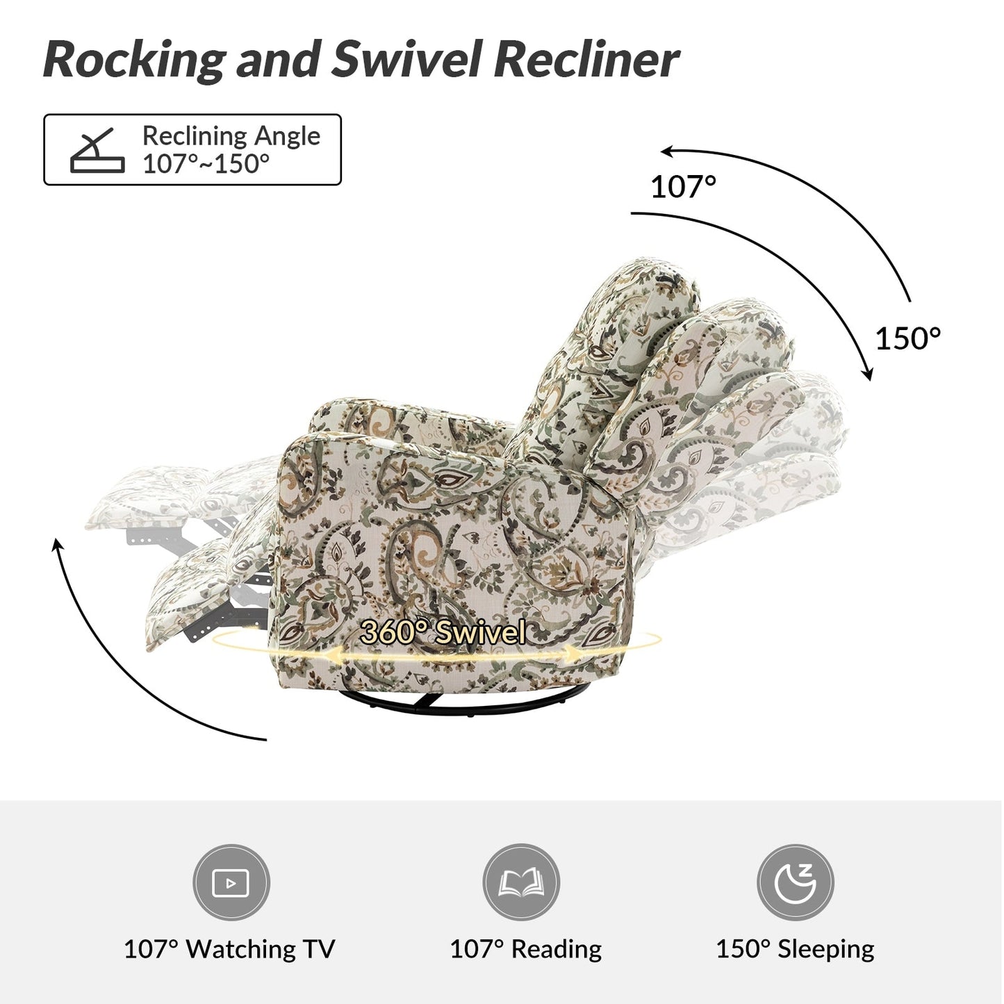 Poltrona reclinabile manuale Arlette Floral con schienale imbottito, set da 2