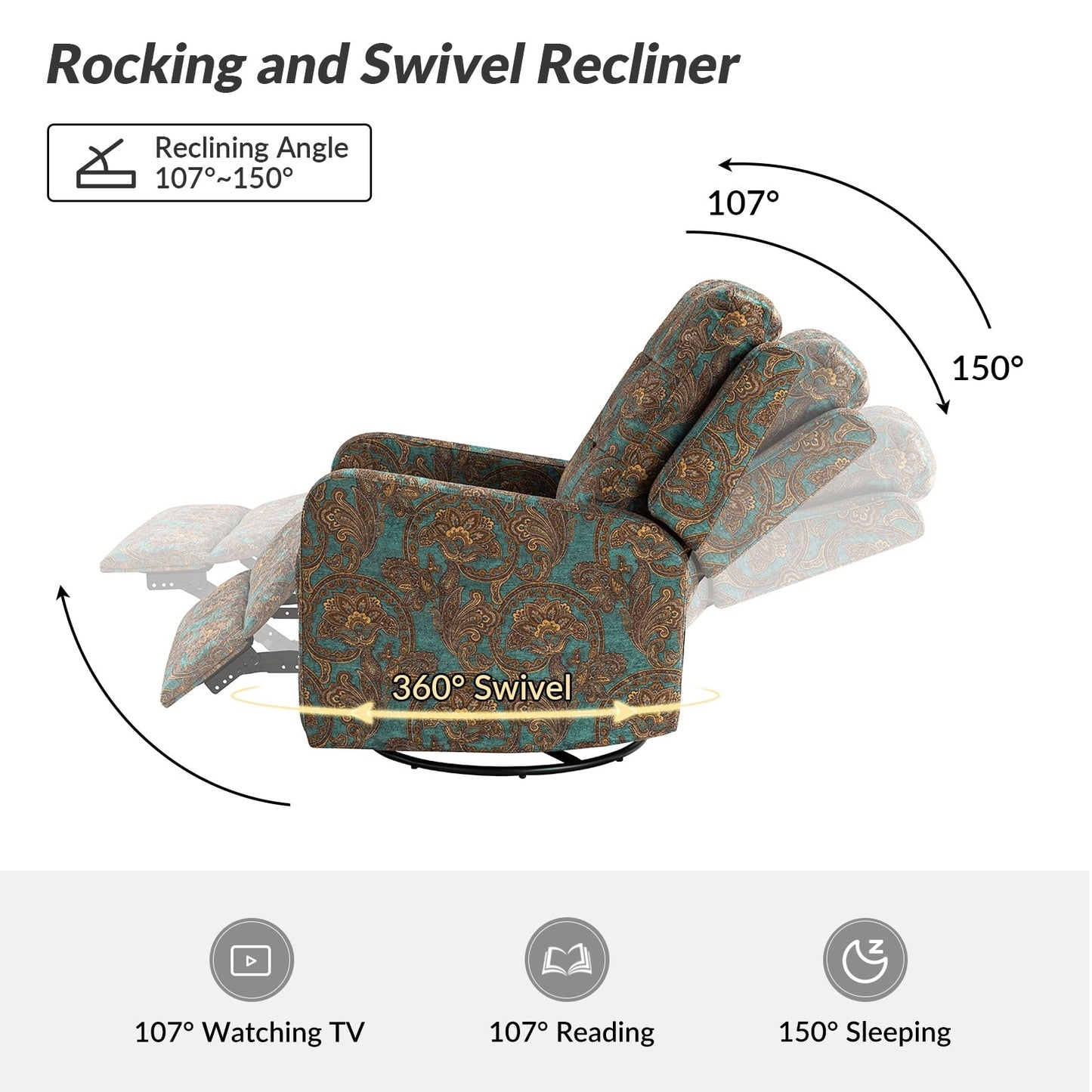 Poltrona reclinabile manuale girevole con schienale imbottito Arlette Contemporary Floral