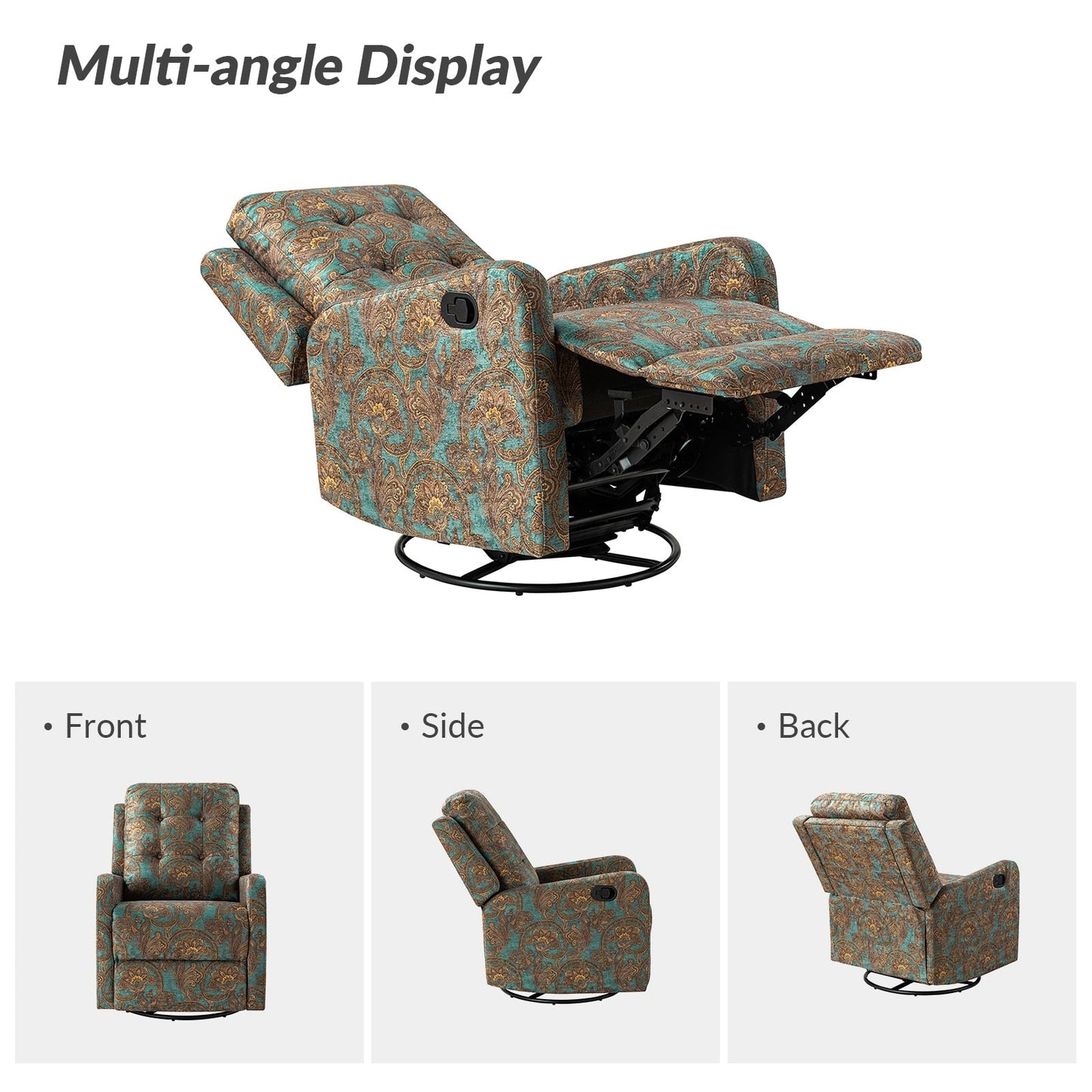 Poltrona reclinabile manuale girevole con schienale imbottito Arlette Contemporary Floral