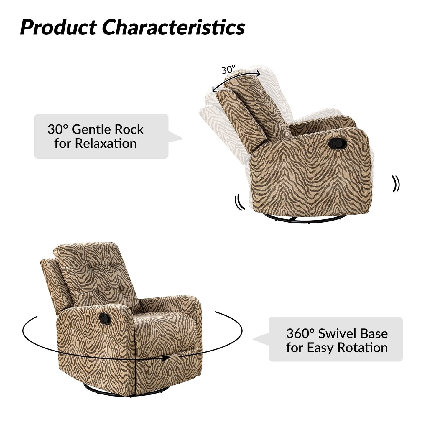 Poltrona reclinabile manuale girevole con schienale imbottito Arlette Contemporary Floral