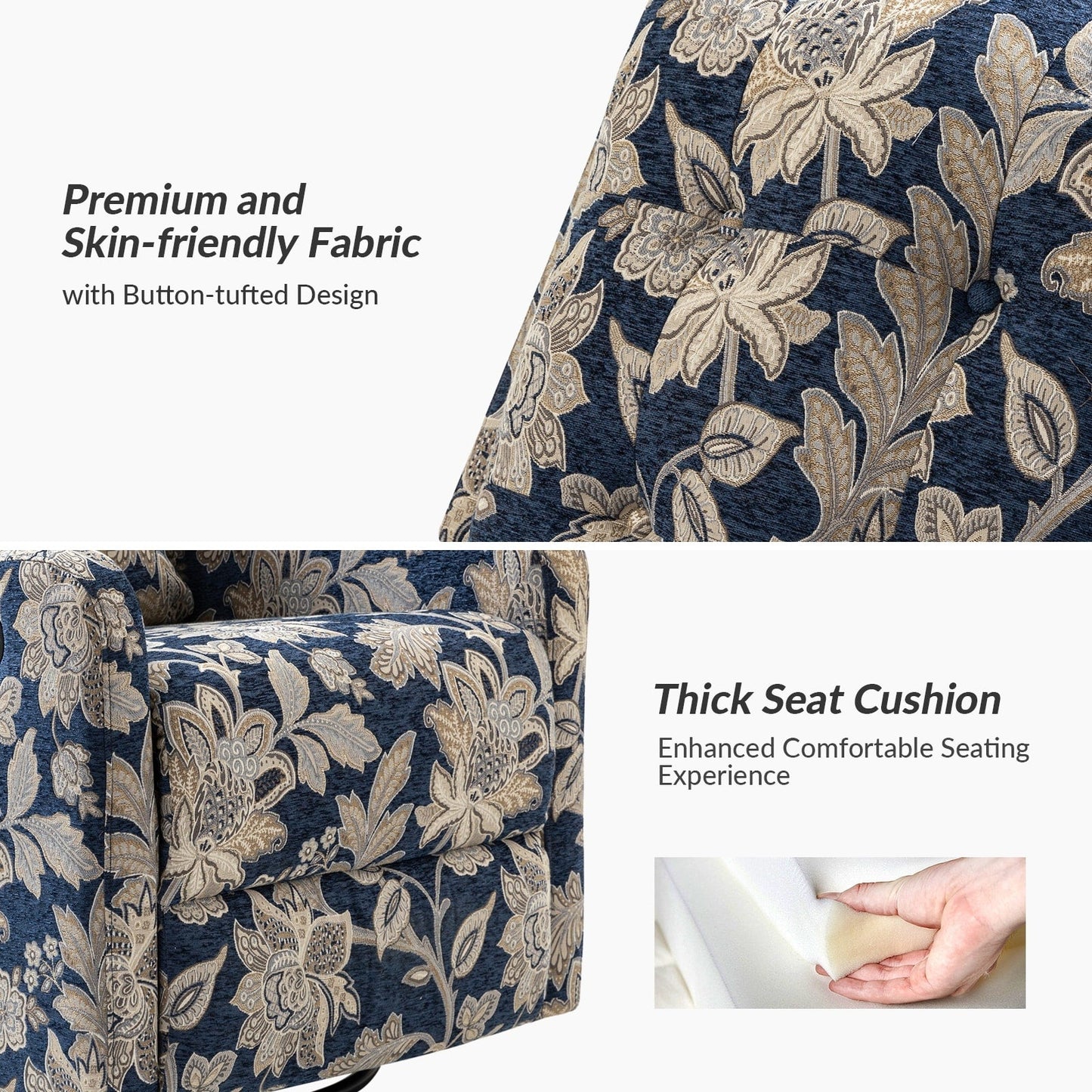 Poltrona reclinabile manuale girevole con schienale imbottito Arlette Contemporary Floral