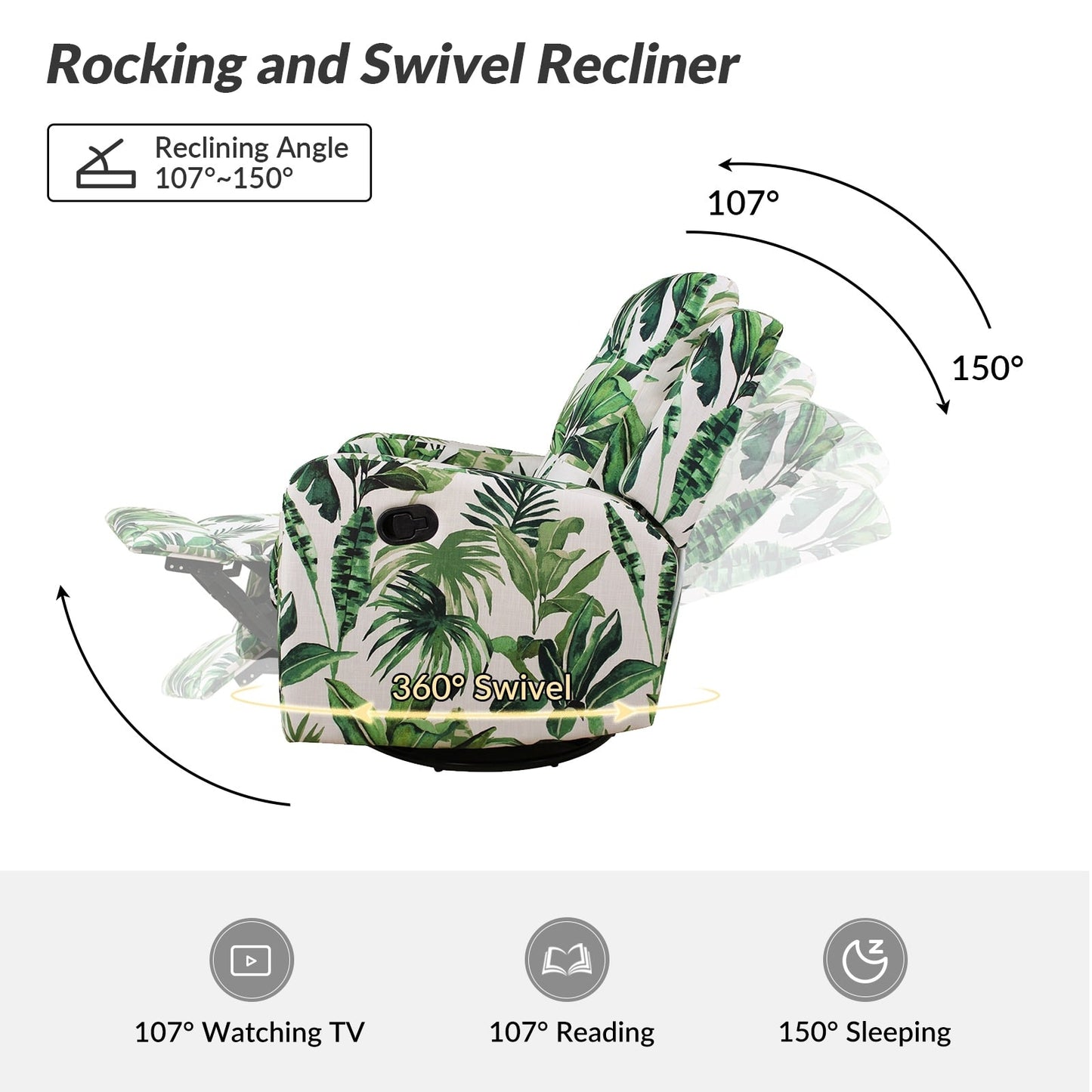 Poltrona reclinabile manuale girevole con schienale imbottito Arlette Contemporary Floral