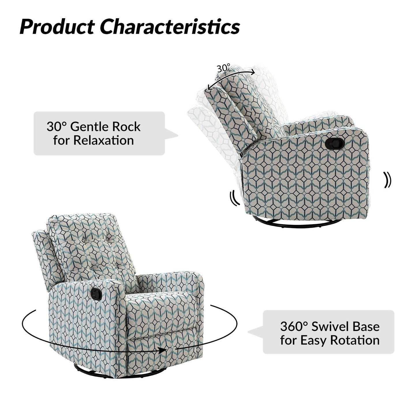 Poltrona reclinabile manuale girevole con schienale imbottito Arlette Contemporary Floral