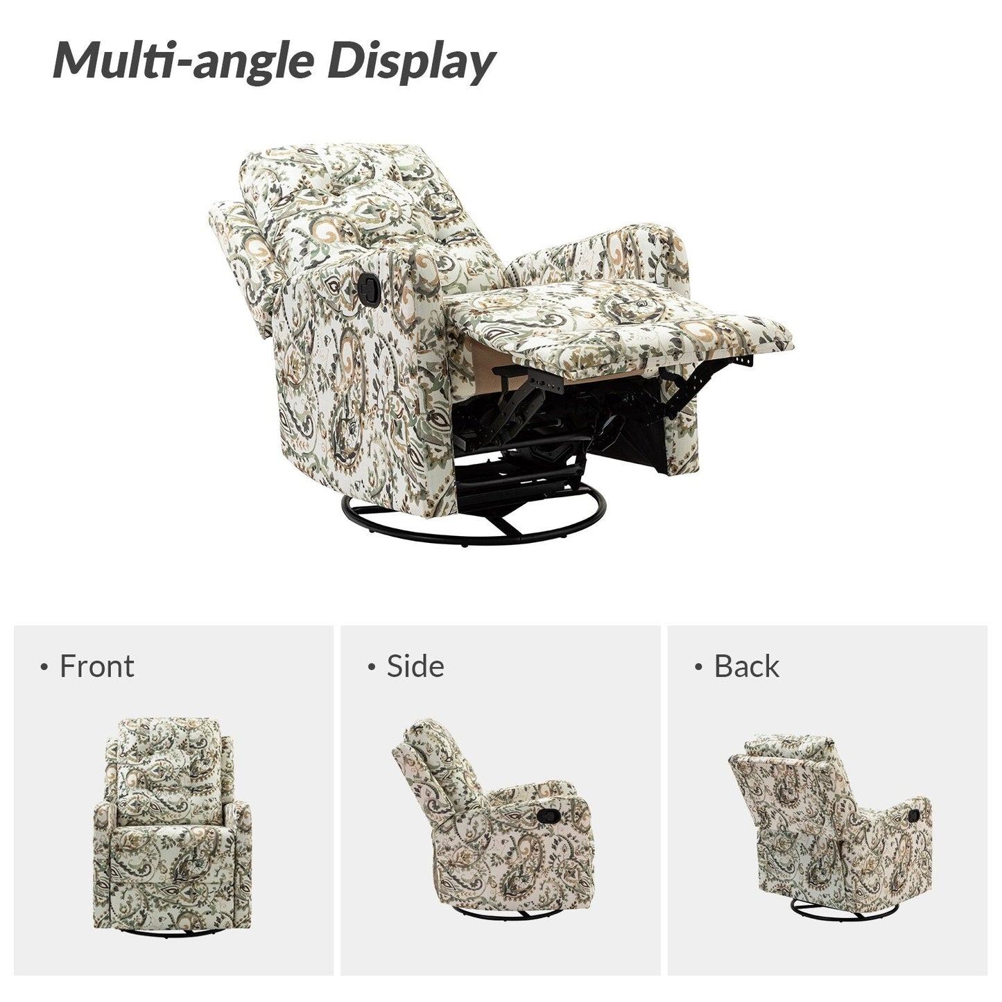 Poltrona reclinabile manuale girevole con schienale imbottito Arlette Contemporary Floral