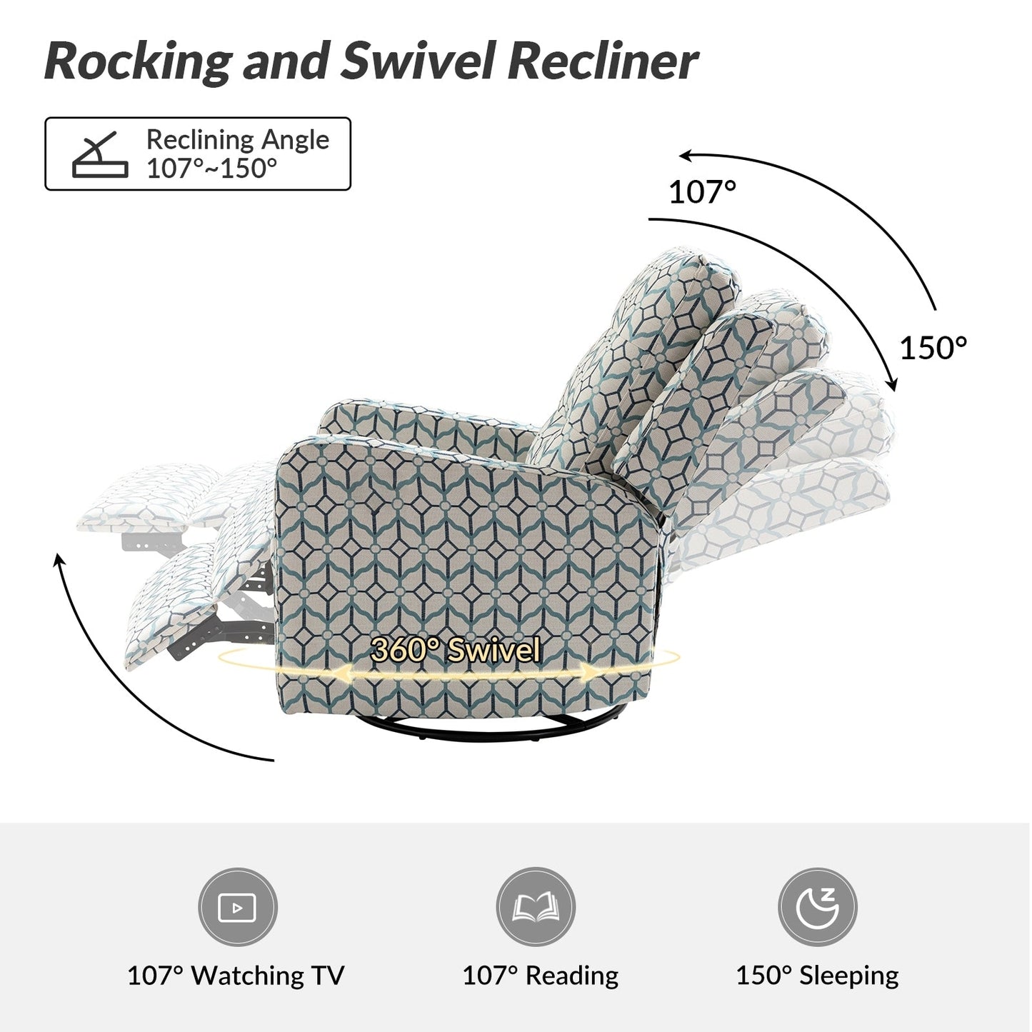 Poltrona reclinabile manuale girevole con schienale imbottito Arlette Contemporary Floral
