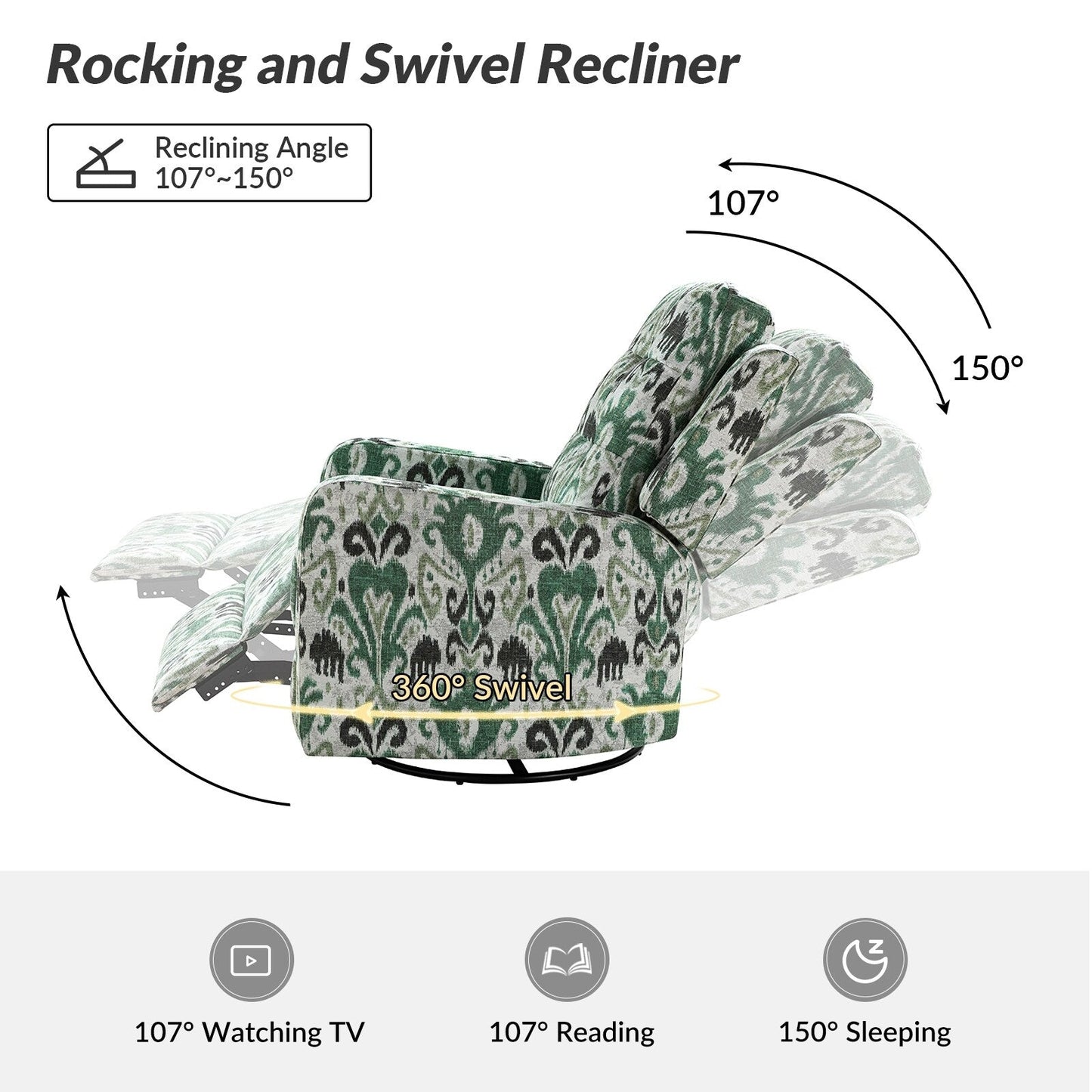 Poltrona reclinabile manuale girevole con schienale imbottito Arlette Contemporary Floral
